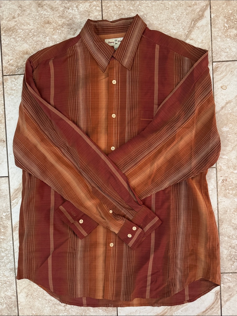 Tommy Bahama Men's Rust Brown Striped Short-Sleeve Button-Down Shirt